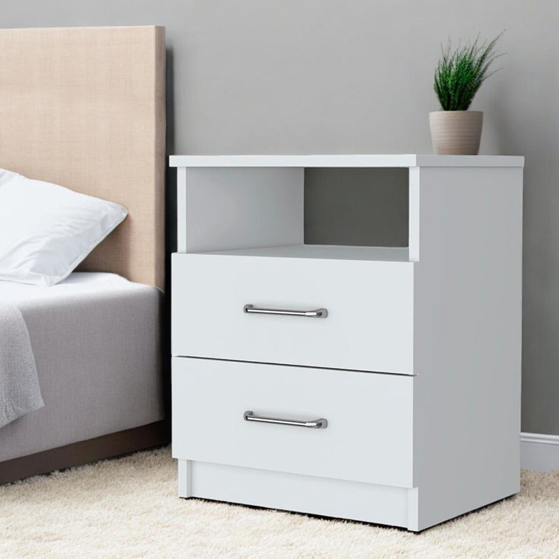 20" Modern Wood Two Drawer Nightstand - White