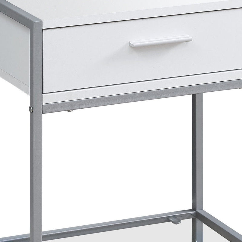 Glass And Metal End Table With Drawer And Shelf - White