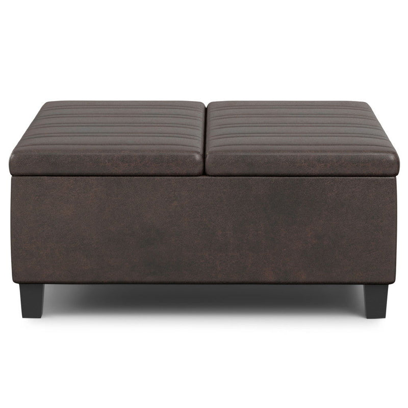 36" Leather Cocktail Ottoman With Storage - Brown And Espresso