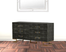 Load image into Gallery viewer, Faux Leather And Gold Six Drawer Double Dresser - Gray Shagreen
