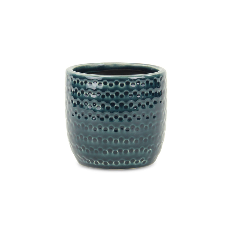 Dotted Round Pot Planter - Teal Blue