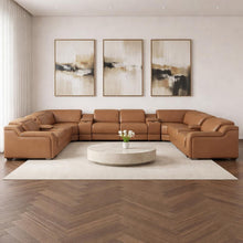Load image into Gallery viewer, Italian Leather Power Reclining U Shaped Twelve Piece Corner Sectional With Console - Chestnut
