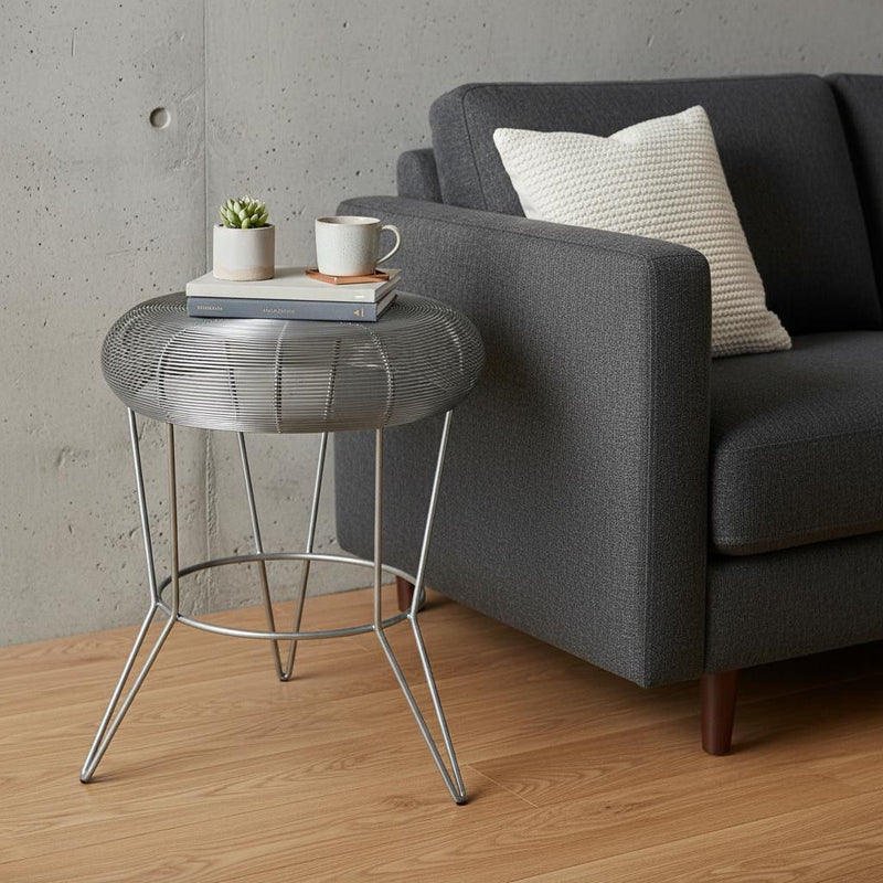 Wire Round End Table - Silver