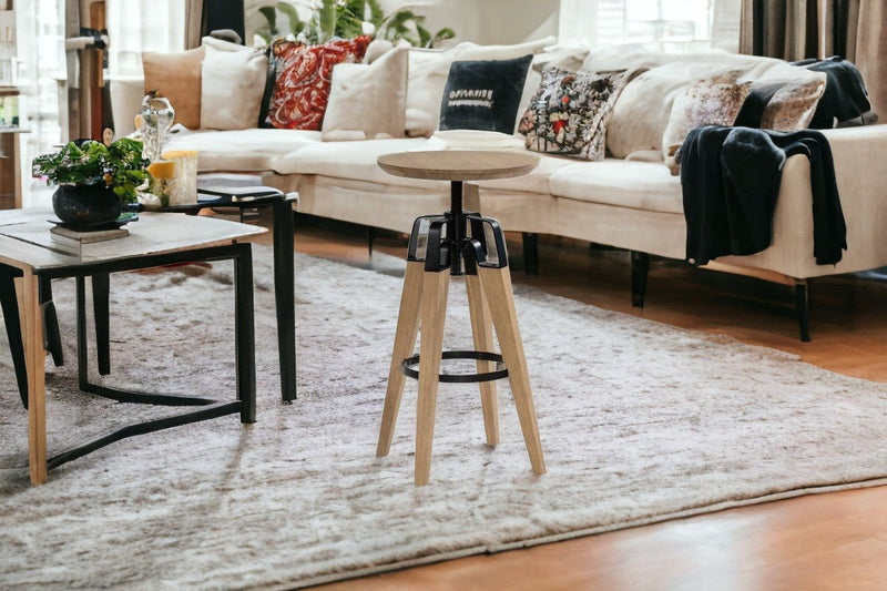 Solid Wood Backless Bar Chair - Natural And Natural And Black