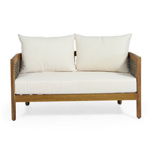 Load image into Gallery viewer, 2 - Person Outdoor Seating Group with Cushions and Coffee Table, Teak + Mixed Brown + Beige
