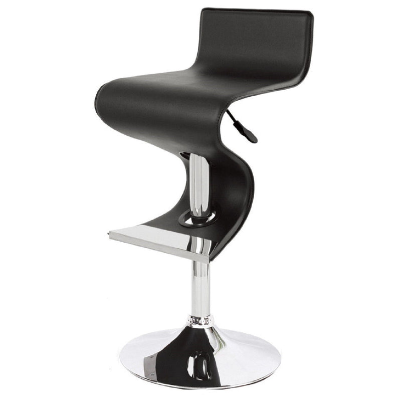 Faux Leather And Metal Low Back Adjustable Height Bar Chair - Black And Silver