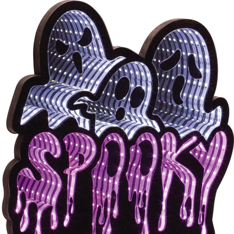 Halloween Ghost Tabletop Sign With LED (633944) - White / Black / Purple