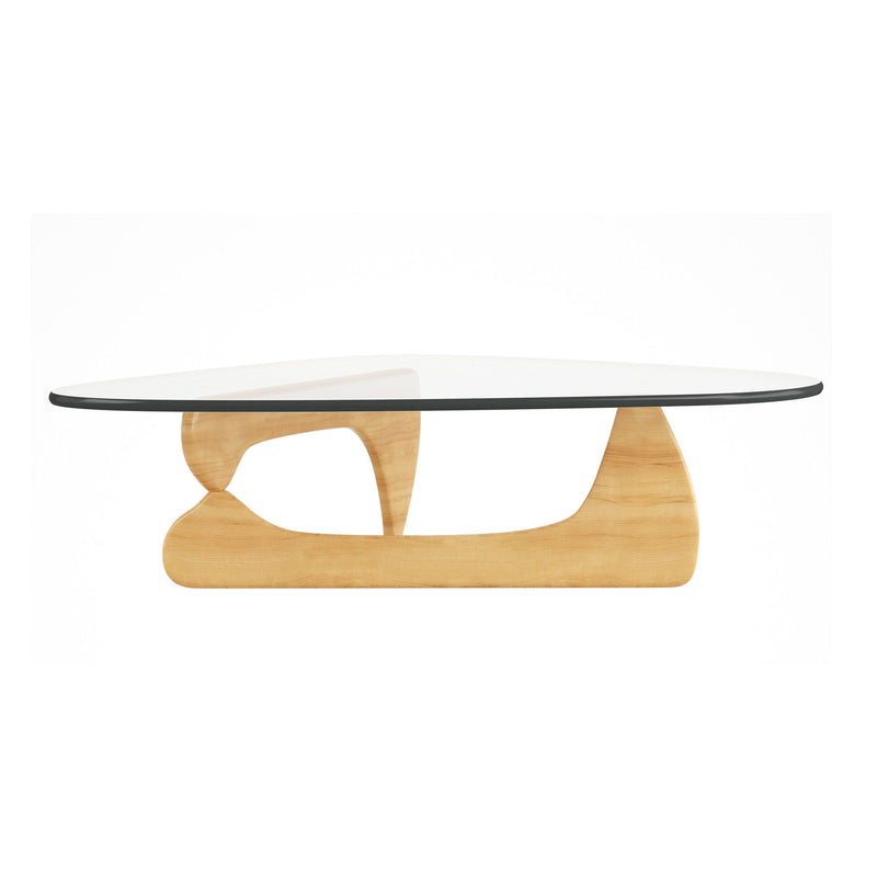Glass And Solid Wood Triangle Coffee Table - Clear And Natural