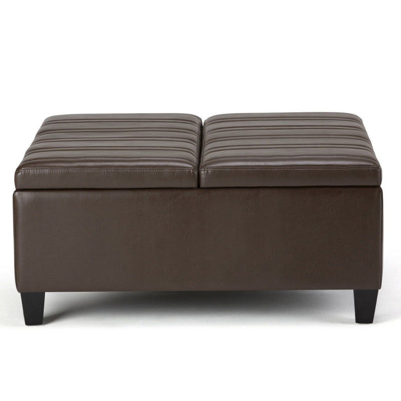 Leather Cocktail Ottoman With Storage - Brown And Espresso