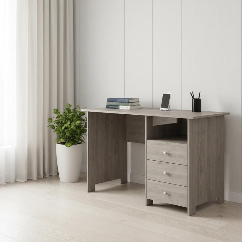 Computer Desk With Three Drawers (403799) - Light Gray / Brown