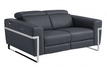 Load image into Gallery viewer, Italian Leather Power Reclining Loveseat - Gray / Silver
