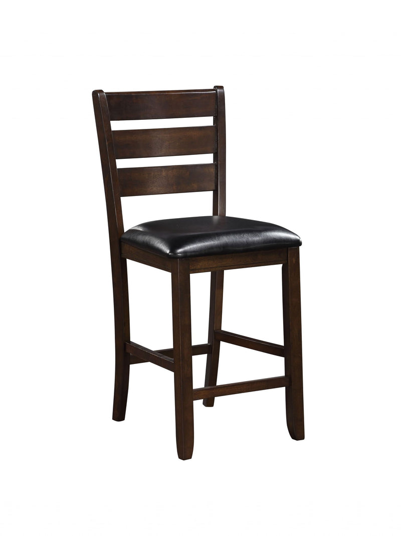 Faux Leather And Solid Wood Counter Height Bar Chairs (Set of 2) - Black And Brown