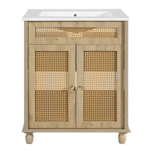 Load image into Gallery viewer, Bathroom Vanity With Handwoven Rattan Doors, Resin Basin - Natural Wood
