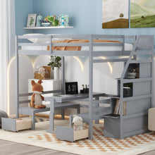 Load image into Gallery viewer, Full over Full Size Bunk with staircase,the Down Bed can be Convertible to Seats and Table Set,Gray
