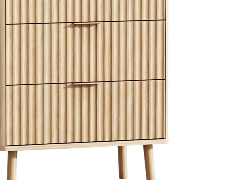 Wood Ribbed Texture Three Drawer Nightstand With USB - Natural