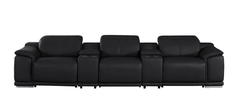 134" Leather Reclining Stainless Steel USB Sofa - Black