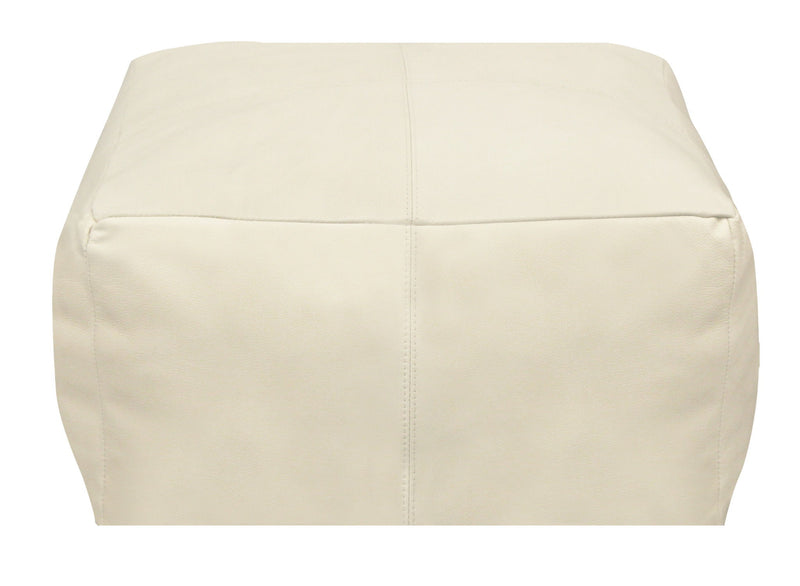 Leather Pouf Ottoman - Ivory