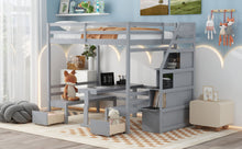 Load image into Gallery viewer, Full over Full Size Bunk with staircase,the Down Bed can be Convertible to Seats and Table Set,Gray
