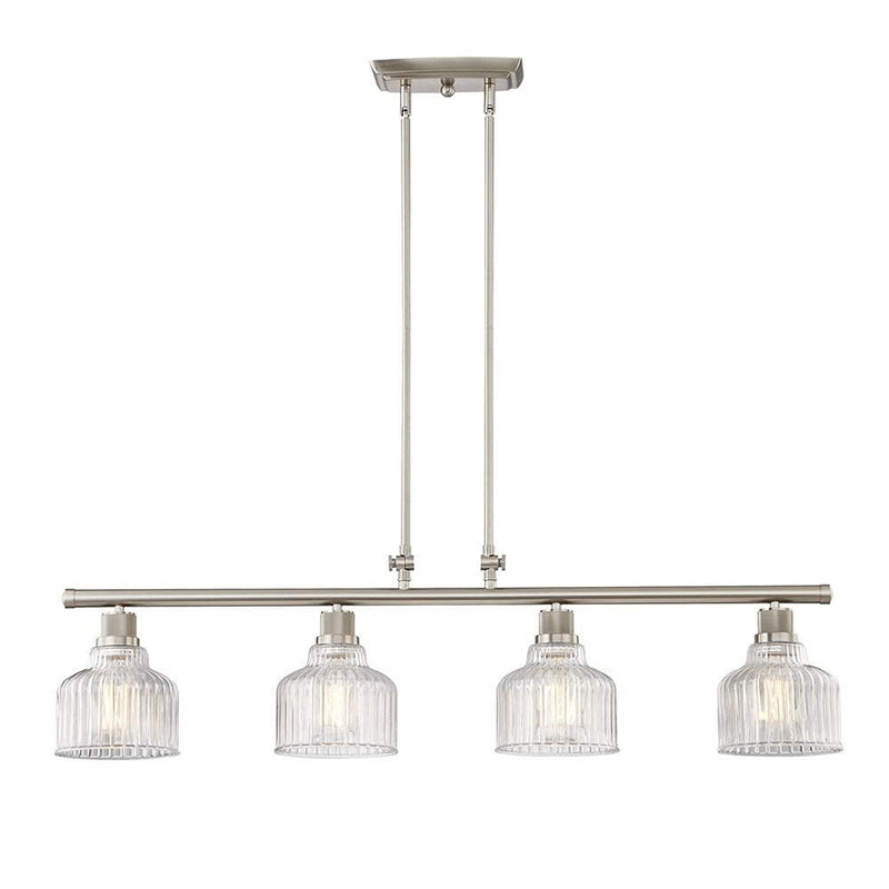 Kitchen Island Four Light Metal Transparent Glass Dimmable Chandelier With Shades - Nickel