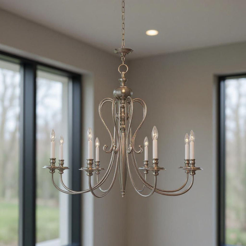 32" Eight Light Dimmable Chandelier With Shades - Nickel