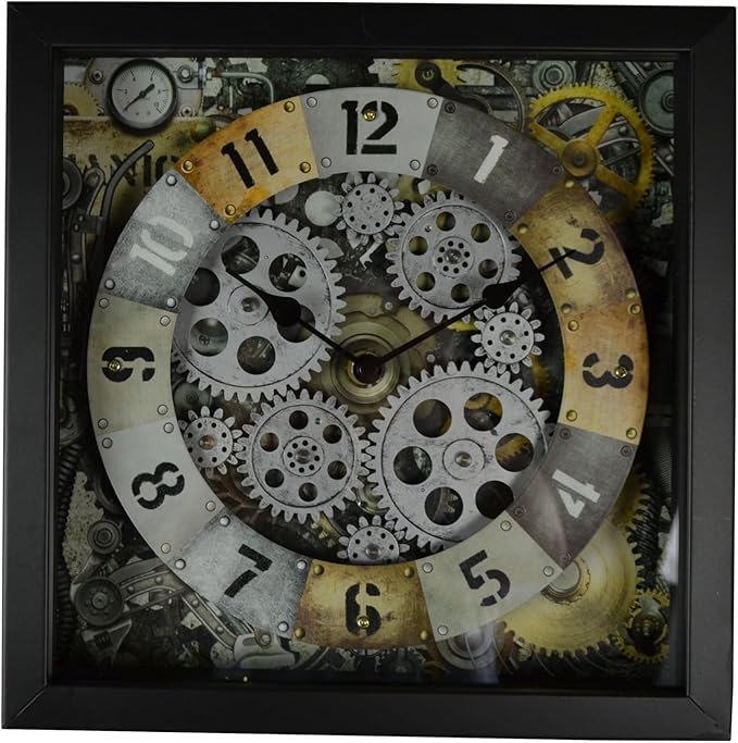 Silent Skeleton Exposed Gear Square Wall Clock - Black / Gold / Silver