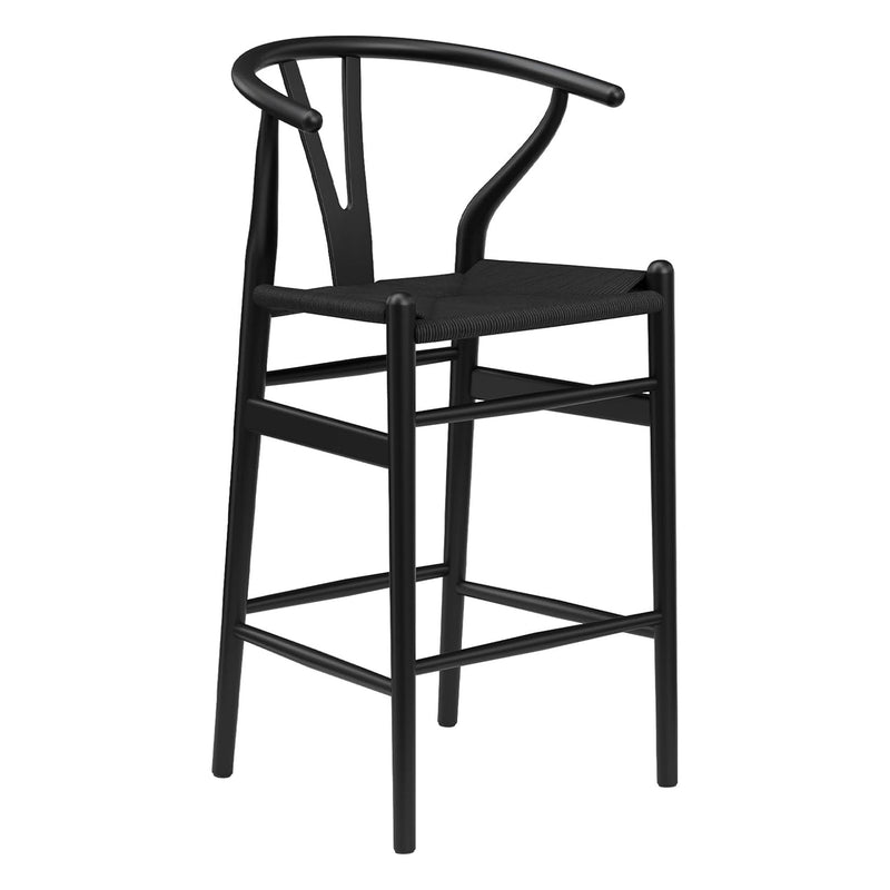 27" Mid-Century Solid Wood Counter Height Bar Chair - Black