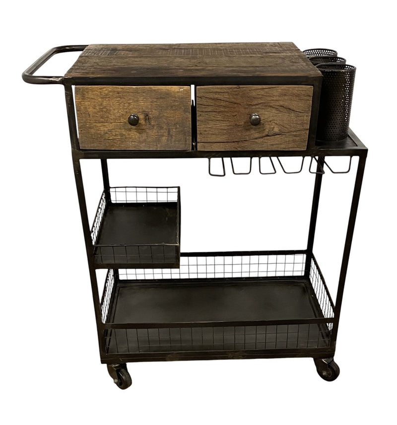 Rolling Rustic And Bar Cart - Black