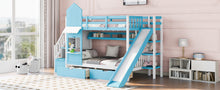 Load image into Gallery viewer, Twin-Over-Twin Castle Style Bunk Bed with 2 Drawers 3 Shelves and Slide - Blue
