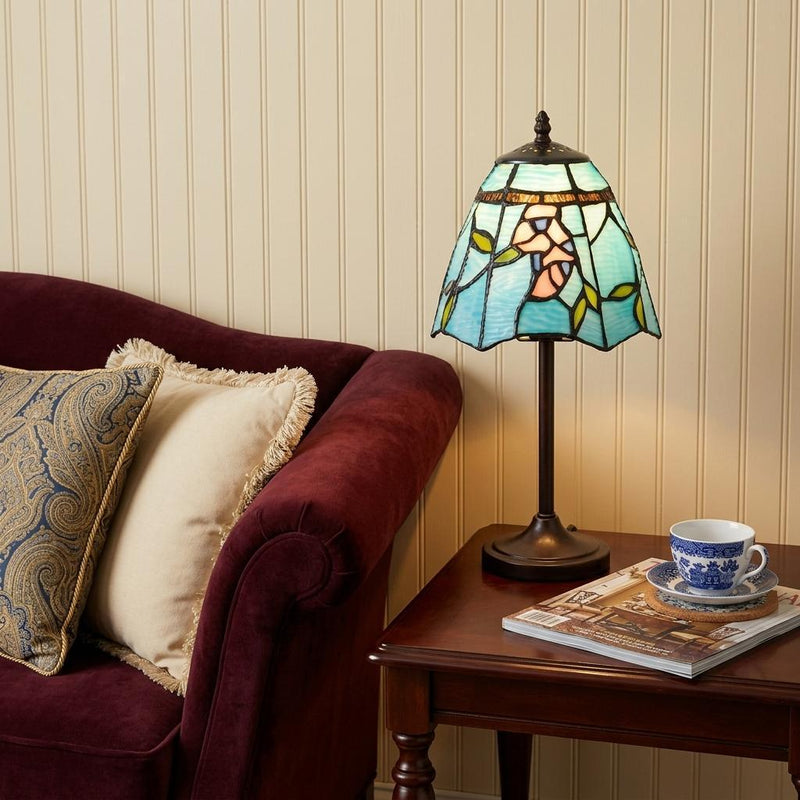 Flowers Round Tiffany Lamp With Cone Shade - Bronze