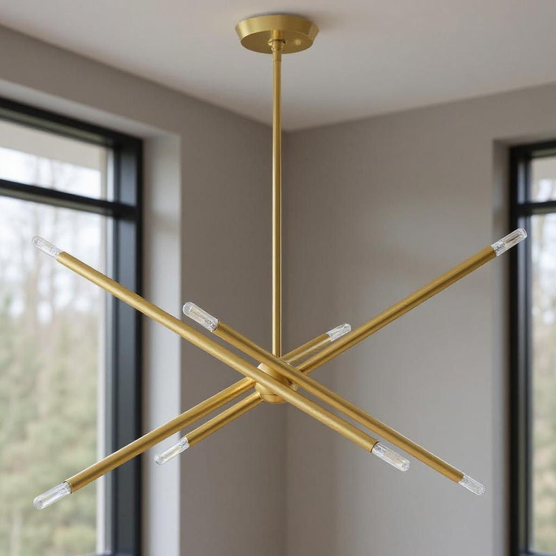 24" Eight Light Dimmable Chandelier With Shades - Brass