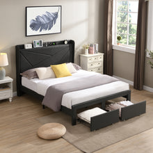 Load image into Gallery viewer, Queen Size Bed Frame with 2 Storage Drawers, Upholstered Bed Frame with Wingback Headboard Storage Shelf Built-in USB Charging Stations and Strong Wood Slats Support, No Box Spring Needed, Dark Gray
