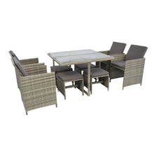 Load image into Gallery viewer, 9 Pieces Patio Dining Sets Outdoor Space Saving Rattan Chairs with Glass Table Patio Furniture Sets Cushioned Seating and Back Sectional Conversation Set Grey Wicker + Grey Cushion
