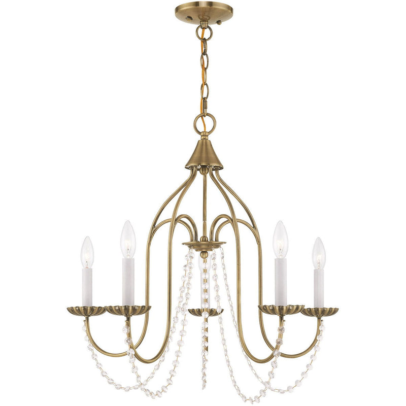 Five Light Dimmable Chandelier With Shades - Antiqued Brass