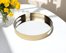 Load image into Gallery viewer, 15" Mirrored Glass Round Metal Tray With Handles - Gold
