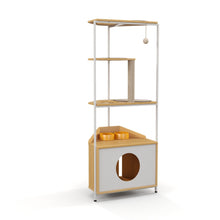 Load image into Gallery viewer, Corner Cat Tower, Cat Tree With Scratching Post, Cat Condo With Feeding Station And Climbing Platforms, Pet Furniture For Indoor Cats - White / Light Oak
