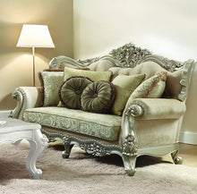 Load image into Gallery viewer, Polyester Blend Damask Chesterfield Loveseat And Toss Pillows - Green / Light Green
