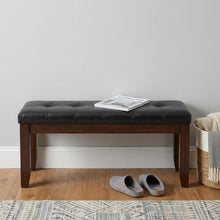 Load image into Gallery viewer, 48" Black and Espresso Faux Leather Upholstered Bench

