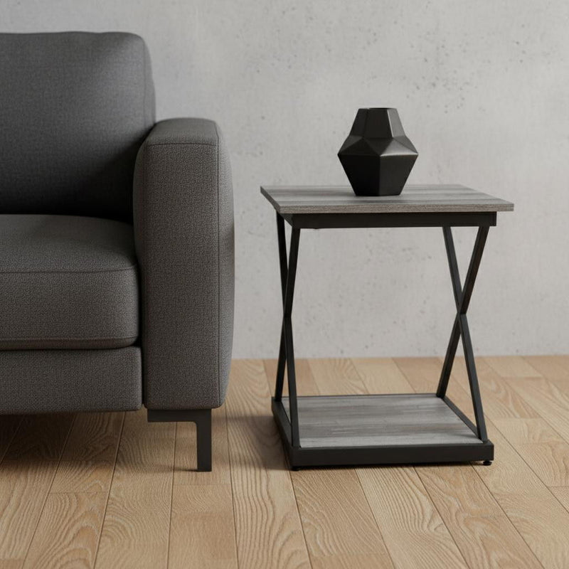 Manufactured Wood Square End Table - Black And Dark Gray