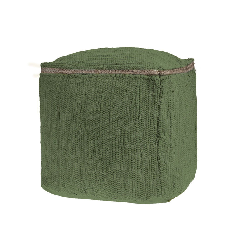 18" Cotton And Jute Cube Pouf Ottoman - Moss Green And Natural