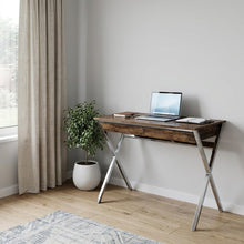Load image into Gallery viewer, 36" Brown and Silver Writing Desk With Two Drawers
