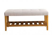 Load image into Gallery viewer, 40" Light Gray and Brown Upholstered Polyester Bench with Shelves
