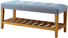 Load image into Gallery viewer, 40" Light Gray and Brown Upholstered Polyester Bench with Shelves
