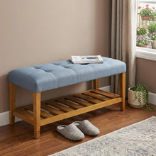 Load image into Gallery viewer, 40" Light Gray and Brown Upholstered Polyester Bench with Shelves
