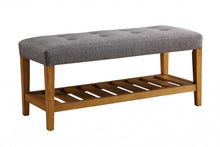Load image into Gallery viewer, 40" Light Gray and Brown Upholstered Polyester Bench with Shelves

