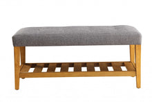 Load image into Gallery viewer, 40" Light Gray and Brown Upholstered Polyester Bench with Shelves
