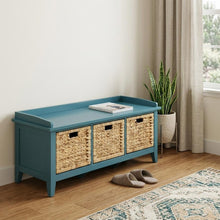 Load image into Gallery viewer, 43" Teal Blue Solid Wood Storage Bench with Drawers
