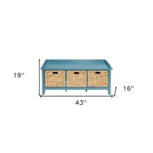 Load image into Gallery viewer, 43" Teal Blue Solid Wood Storage Bench with Drawers
