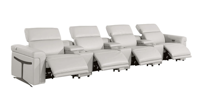 Top Grain Leather Reclining Metal USB Sofa (720377) - Light Gray