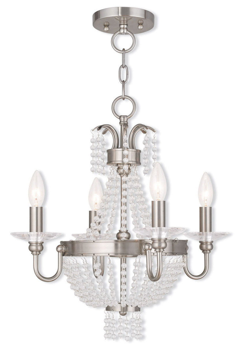 20'' Four-Light Dimmable Chandelier With Shades - Nickel / Pearl Silver