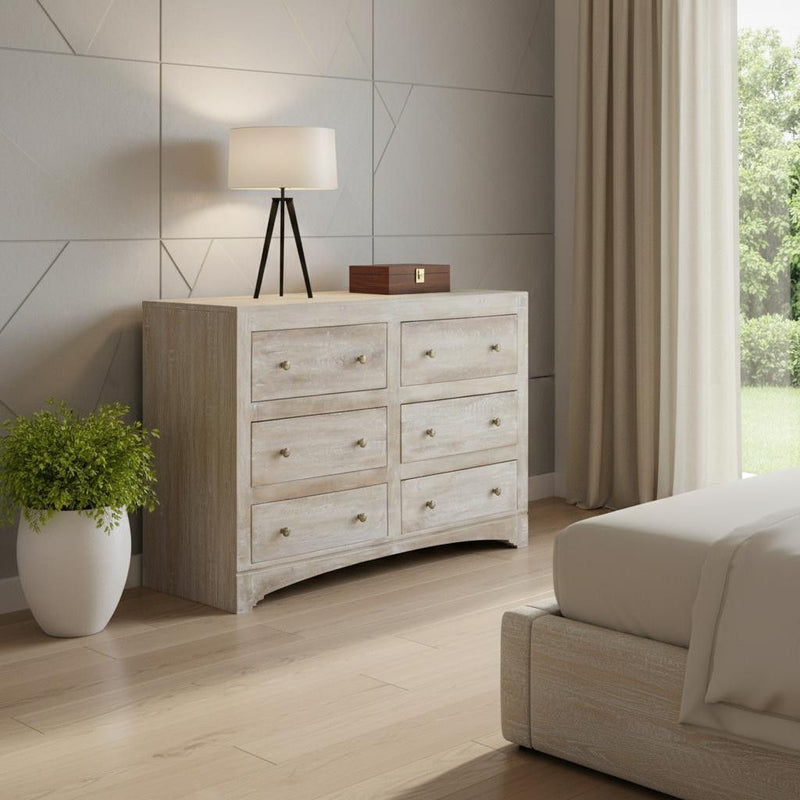 Solid Wooden 6 Drawer Double Dresser - Brown